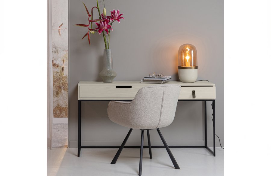 TRE Silas sidebord, m. 2 skuffer - stv (gr/sand) brstet furu og svart metall (140x40)