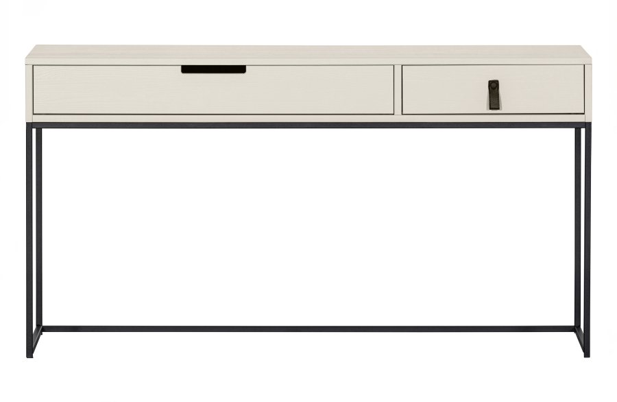 TRE Silas sidebord, m. 2 skuffer - stv (gr/sand) brstet furu og svart metall (140x40)