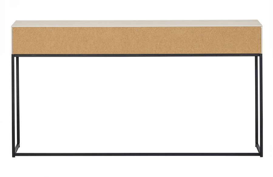 TRE Silas sidebord, m. 2 skuffer - stv (gr/sand) brstet furu og svart metall (140x40)