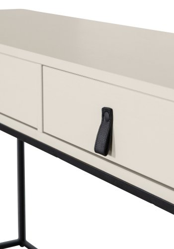 TRE Silas sidebord, m. 2 skuffer - stv (gr/sand) brstet furu og svart metall (140x40)