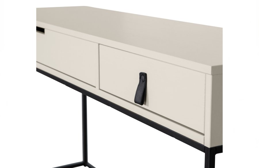 TRE Silas sidebord, m. 2 skuffer - stv (gr/sand) brstet furu og svart metall (140x40)