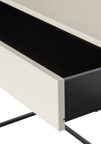 TRE Silas sidebord, m. 2 skuffer - stv (gr/sand) brstet furu og svart metall (140x40)