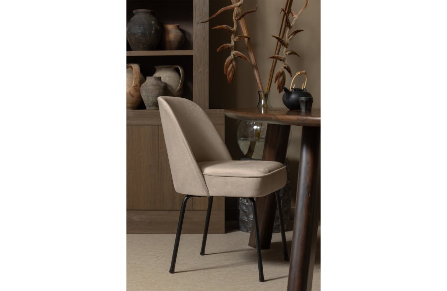 WOOOD Vogue spisebordstol - khaki flyelspolyester og svart metall