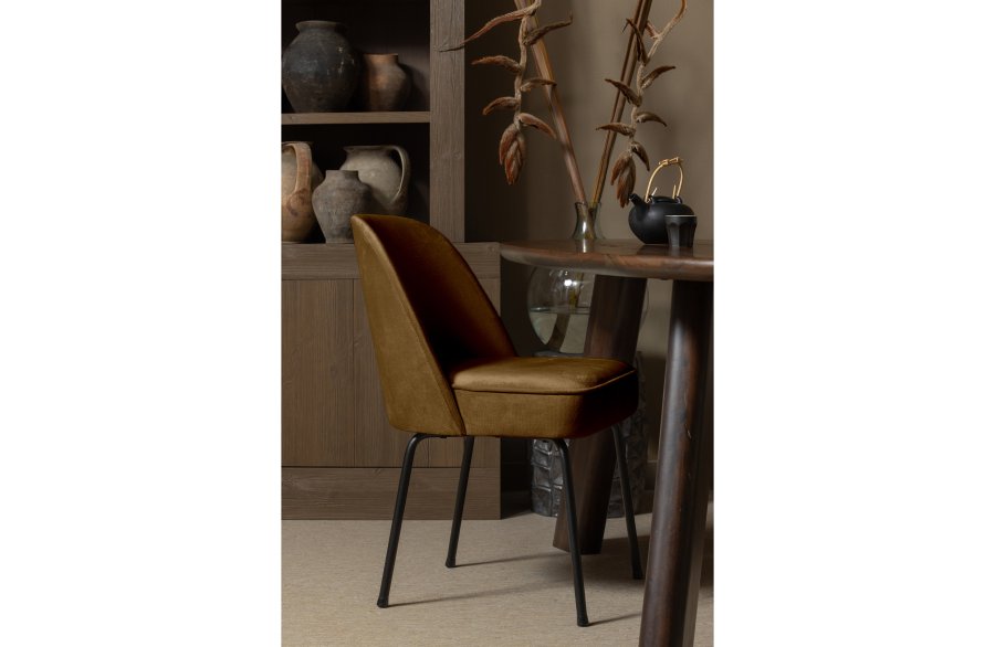 WOOOD Vogue spisebordstol - honninggul flyelspolyester og sort metall