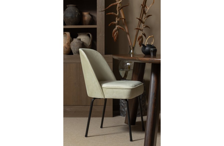 WOOOD Vogue spisebordstol - pistasj flyel polyester og svart metall