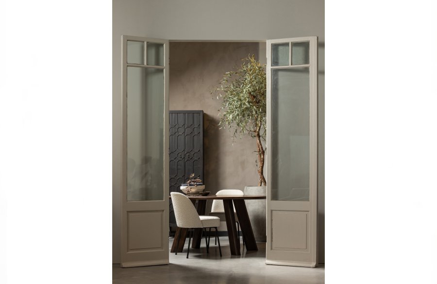 WOOOD Vogue spisestuestol - naturlig bouclé polyesterstoff og svart metall