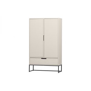 WOOOD Silas garderobeskab, 2 lger, 4 hylder, 1 skuffe - dust (gr/sand) brstet fyrretr og metal