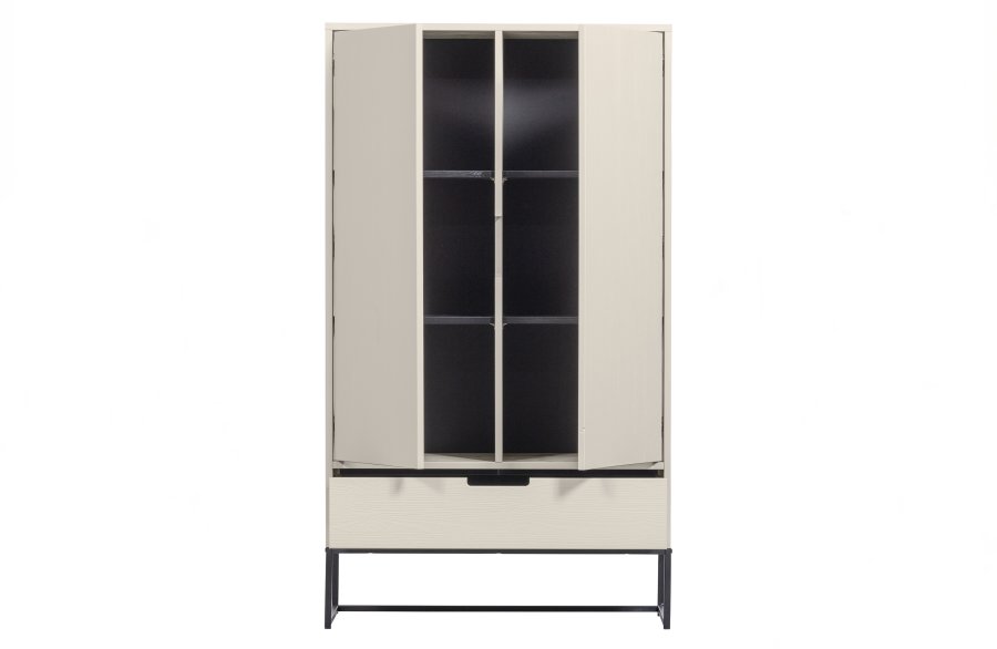 WOOOD Silas garderobeskap, 2 drer, 4 hyller, 1 skuff - stv (gr/sand) brstet furu og metall