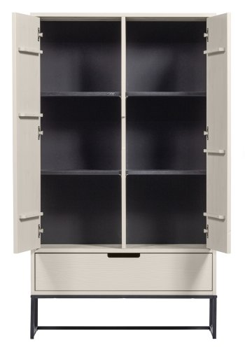 WOOOD Silas garderobeskap, 2 drer, 4 hyller, 1 skuff - stv (gr/sand) brstet furu og metall