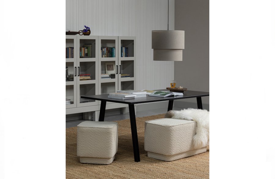 WOOOD Tablo spisebord, rektangulrt - Blacknight eik og firkantet ben svart metall (220x90)