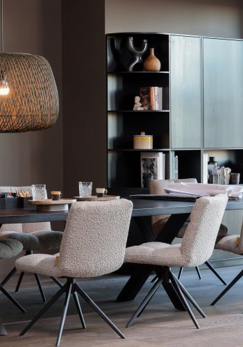 WOOOD EKSKLUSIV Vinny spisebordstol, svingbar - ekte flyelspolyester og svart metall