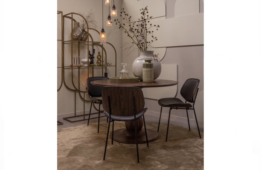 WOOOD Close spisebordsstol - brunt tre og sort kunstskinn/metall