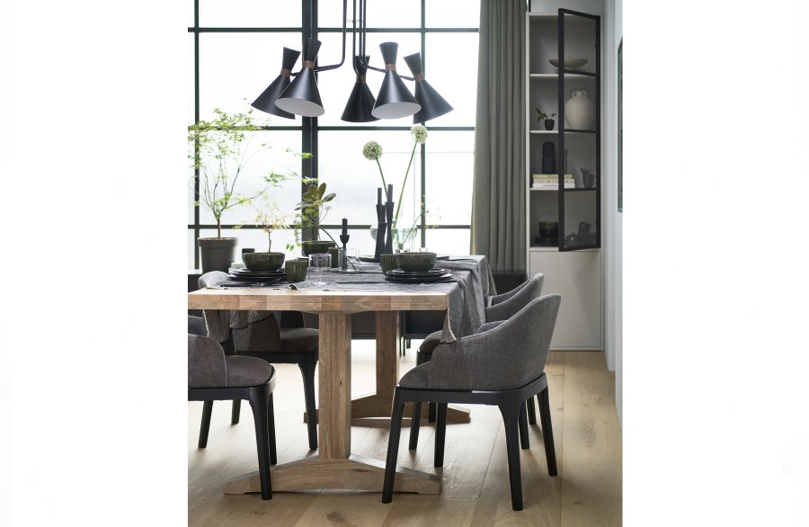 VTWONEN Basic vitrineskap, m. 2 trykk for  pne drer, 5 hyller - glass, svart metall og tkegr furu