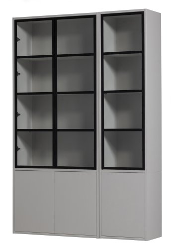 VTWONEN Basic vitrineskap, m. 2 trykk for  pne drer, 5 hyller - glass, svart metall og tkegr furu