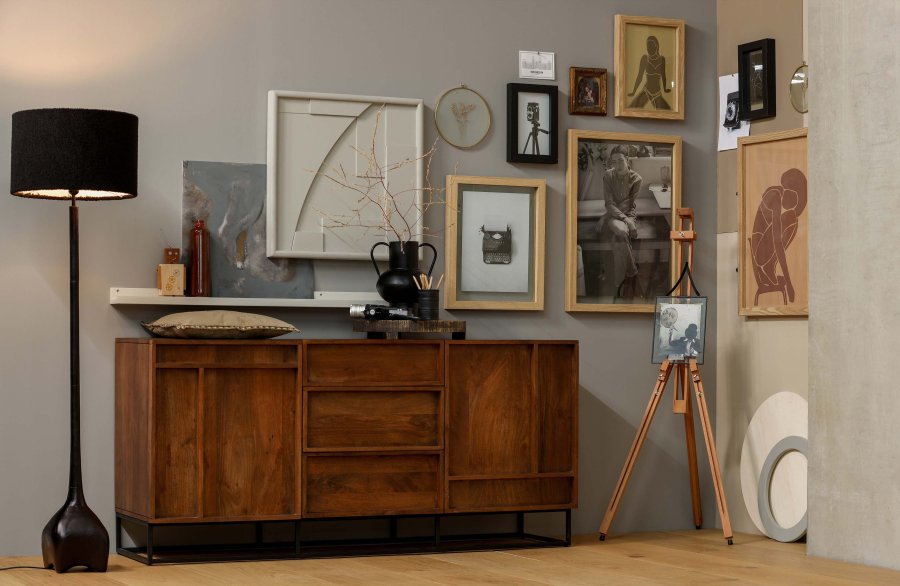 WOOOD EXCLUSIVE Foss gulvlampefot, uten skjerm - antikk sort/brun aluminium (H:129)