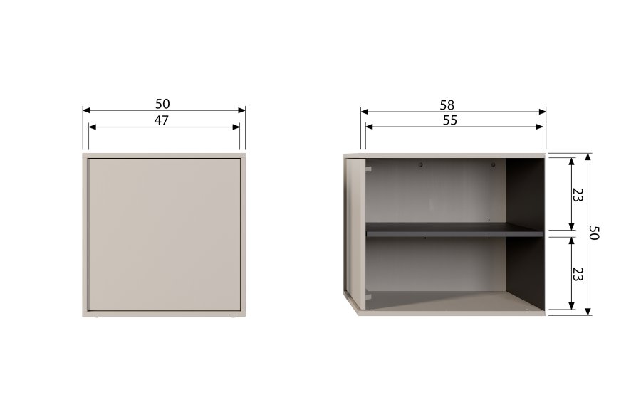VTWONEN Dagsskap Enkeltskap, m. 1 trykk for  pne dren og 1 hylle - dakargrau furu (H:50)
