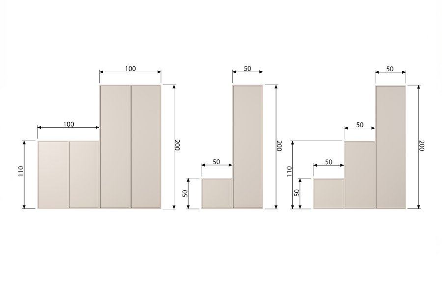 VTWONEN Dagsskap Dobbelt skap, m. 2 drer, 2 skuffer, 2 hyller - dakargrau furu (H:200)