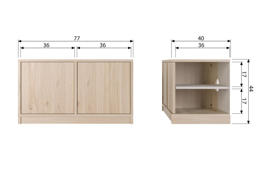 VTWONEN Modulrt underskap, m. 2 trykk for  pne drer og 2 hyller - naturlig matt eikefiner (77x40)
