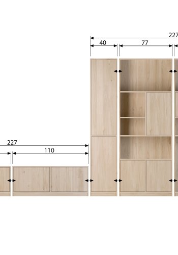 VTWONEN Modulrt overskap, m. 2 trykk for  pne drer og 4 hyller - naturlig matt eikefiner (40x40)