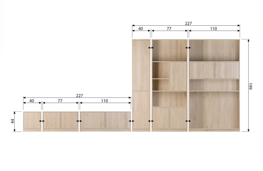 VTWONEN Modulrt overskap, m. 2 trykk for  pne drer og 4 hyller - naturlig matt eikefiner (40x40)