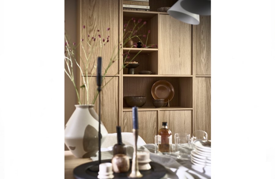 VTWONEN Modulrt overskap, m. 3 trykk for  pne drer og hyller - naturlig matt eikefiner (77x40)