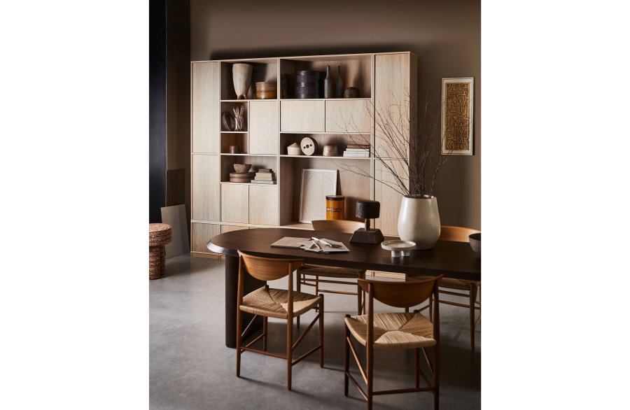 VTWONEN Modulrt overskap, m. 3 trykk for  pne drer og hyller - naturlig matt eikefiner (77x40)