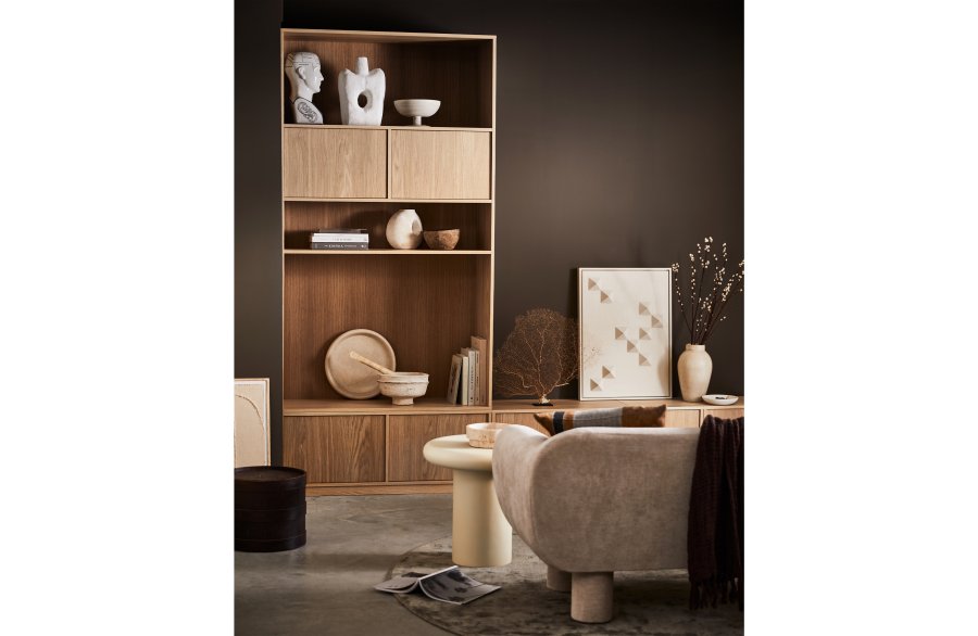 VTWONEN Modulrt overskap, m. 2 trykk for  pne drer og hyller - naturlig matt eikefiner (110x40)