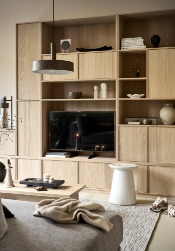 VTWONEN Modulrt overskap, m. 2 trykk for  pne drer og hyller - naturlig matt eikefiner (110x40)