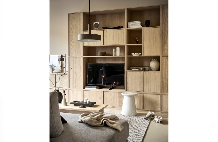 VTWONEN Modulrt overskap, m. 2 trykk for  pne drer og hyller - naturlig matt eikefiner (110x40)