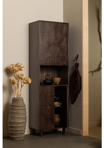 WOOOD Tegneskap, m. 4 trykk for  pne drer, 2 hyller og 1 rom - valnttfarget mangotre