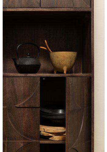 WOOOD Tegneskap, m. 4 trykk for  pne drer, 2 hyller og 1 rom - valnttfarget mangotre