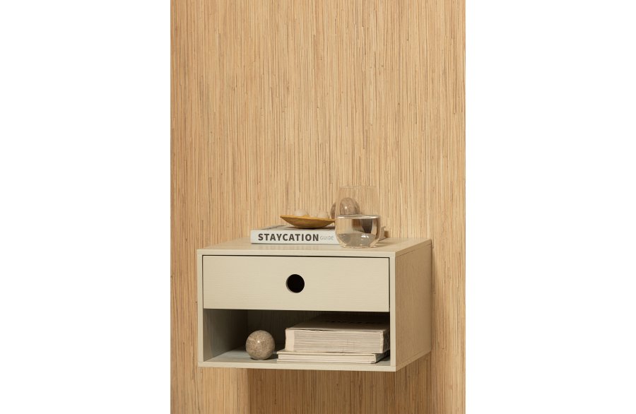 WOOOD Nancy vegghengt nattbord, m. 1 skuff og 1 rom - tkegr/mist MDF (34x30)