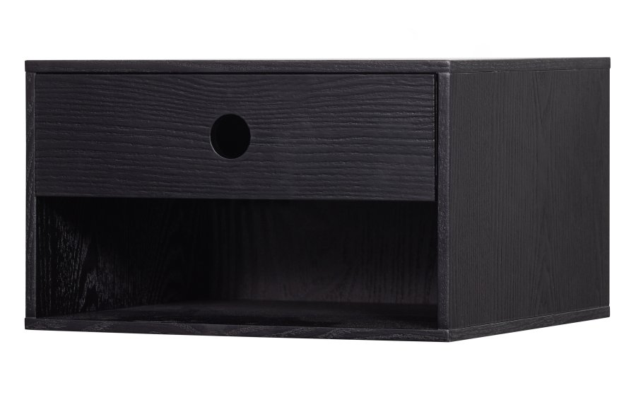 WOOOD Nancy vegghengt nattbord, m. 1 skuff og 1 rom - svart MDF (34x30)