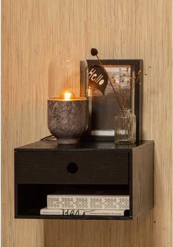 WOOOD Nancy vegghengt nattbord, m. 1 skuff og 1 rom - svart MDF (34x30)