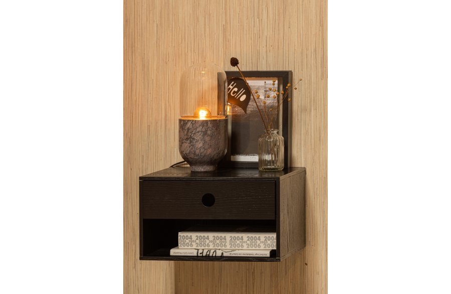 WOOOD Nancy vegghengt nattbord, m. 1 skuff og 1 rom - svart MDF (34x30)