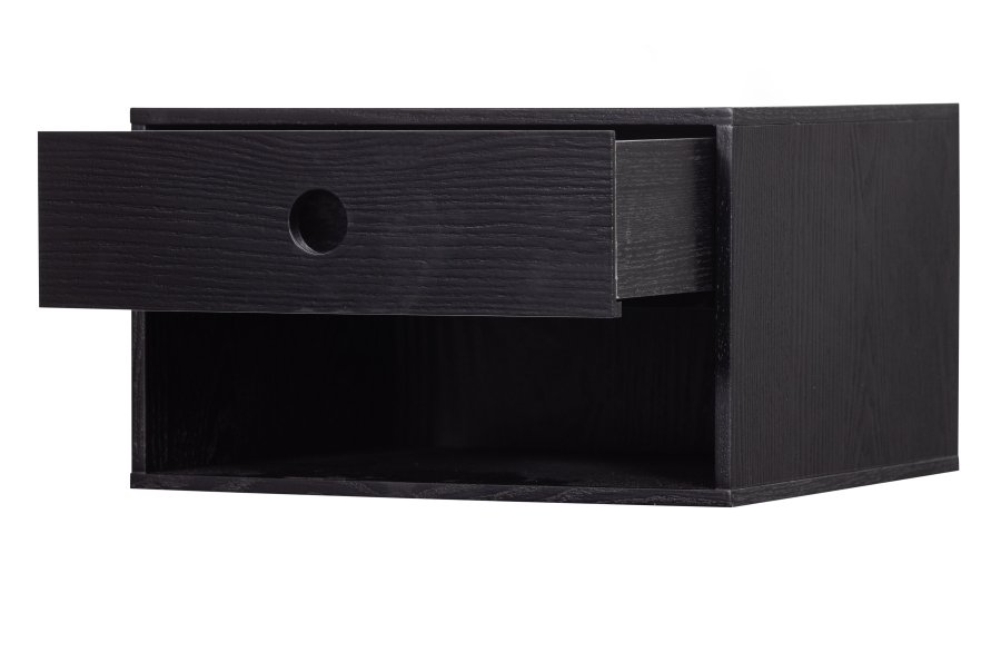WOOOD Nancy vegghengt nattbord, m. 1 skuff og 1 rom - svart MDF (34x30)