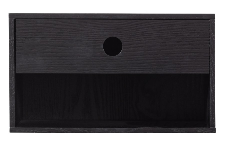 WOOOD Nancy vegghengt nattbord, m. 1 skuff og 1 rom - svart MDF (34x30)