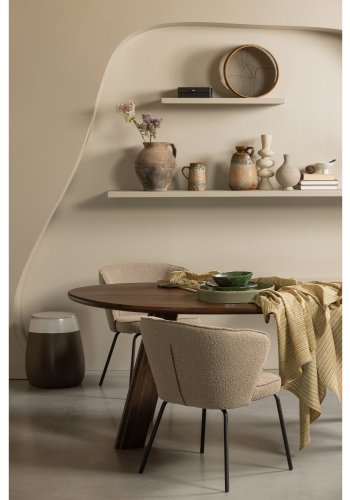 WOOOD Admit spisestuestol - beige bouclé polyester og svart metall