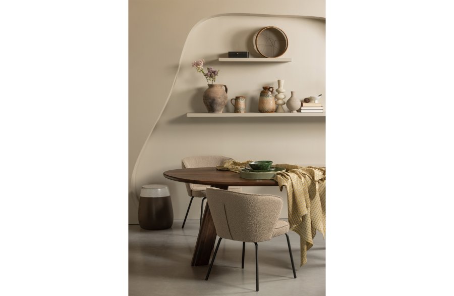 WOOOD Admit spisestuestol - beige bouclé polyester og svart metall