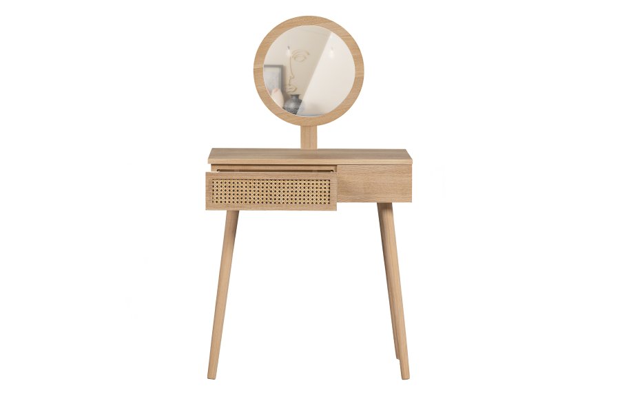 WOOOD Soof toalettbord, m. speil og 2 skuffer - natur MDF og furu (70x40)