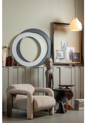 WOOOD EKSKLUSIV Lenny lenestol, med armlener - sand grov tekstur flyels polyester