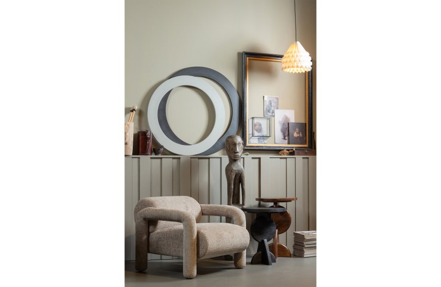 WOOOD EKSKLUSIV Lenny lenestol, med armlener - sand grov tekstur flyels polyester