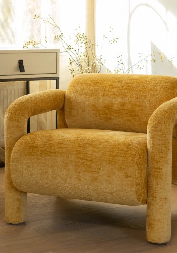 WOOOD EKSKLUSIV Lenny lenestol, m. armlener - gull/gul grov tekstur flyels polyester