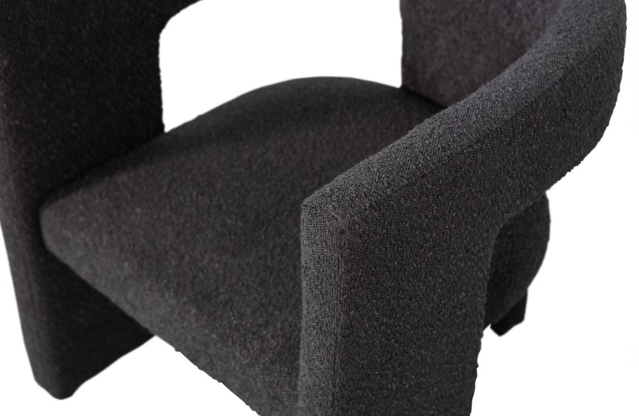 TRE EKSKLUSIV Tiwa lenestol, m. armlen - mrk gr bouclé stoff