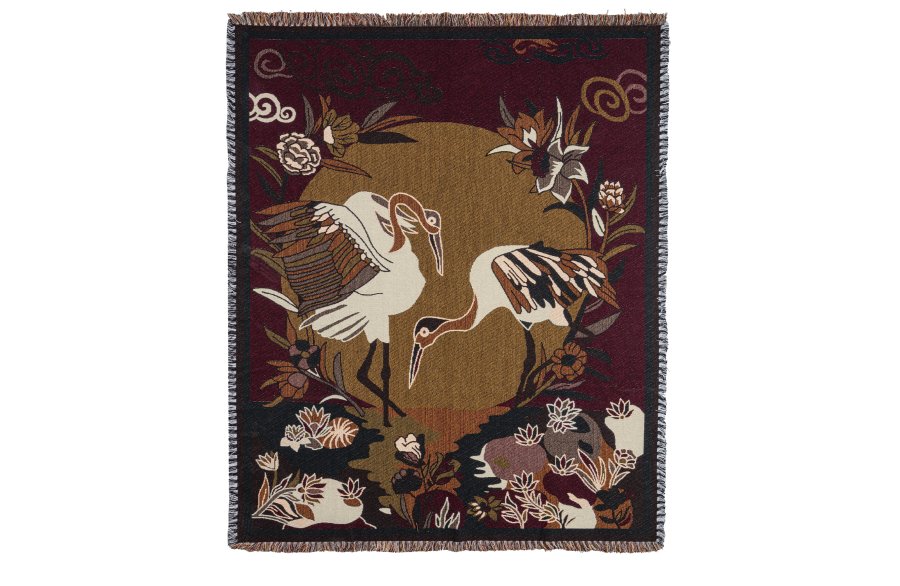 WOOOD Circuit Jacquard pledd med fugler, rektangulr - flerfarget bomull (130x170)