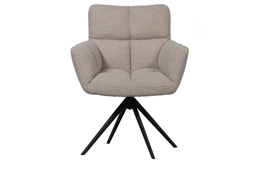 WOOOD EKSKLUSIV Vinny spisebordstol, m. armlener, svingbar - ekte bouclé polyester og sort metall