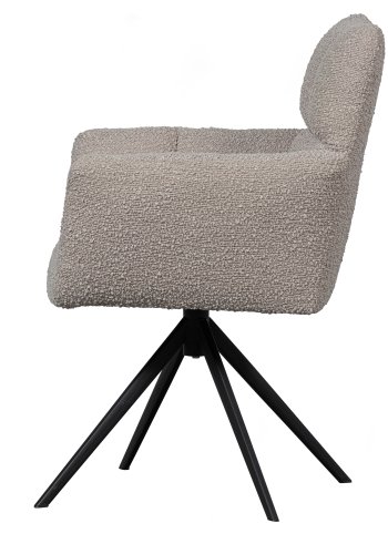 WOOOD EKSKLUSIV Vinny spisebordstol, m. armlener, svingbar - ekte bouclé polyester og sort metall