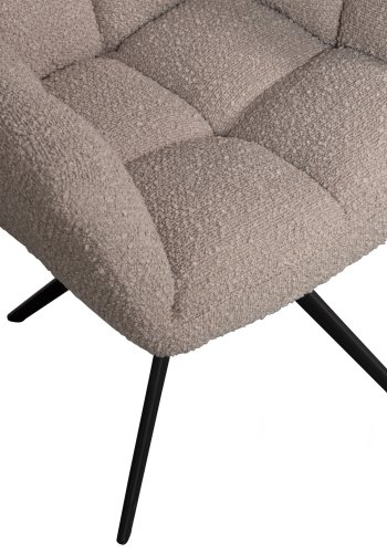 WOOOD EKSKLUSIV Vinny spisebordstol, m. armlener, svingbar - ekte bouclé polyester og sort metall