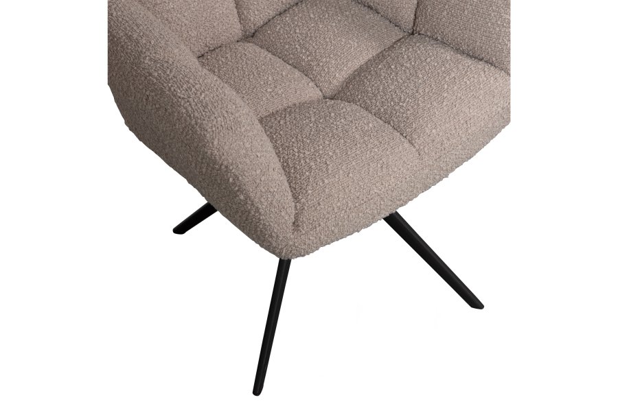 WOOOD EKSKLUSIV Vinny spisebordstol, m. armlener, svingbar - ekte bouclé polyester og sort metall