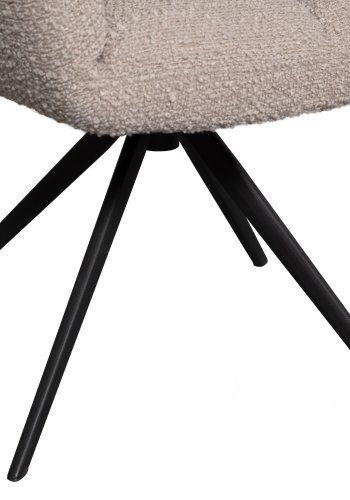 WOOOD EKSKLUSIV Vinny spisebordstol, m. armlener, svingbar - ekte bouclé polyester og sort metall